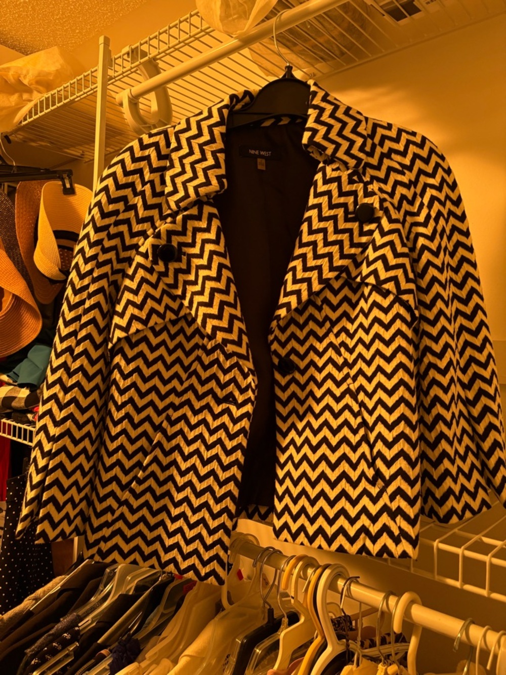 Nine West Black and White Chevron Pea Coat